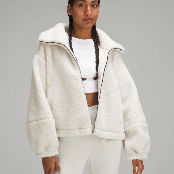 LULULEMON Cinchable Fleece Zip Up Jacket Bone 6 - Picture 1 of 8